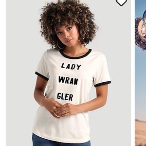 NWT WRANGLER X LEON BRIDGES WOMEN'S RINGER TEE IN VANILLA ICE